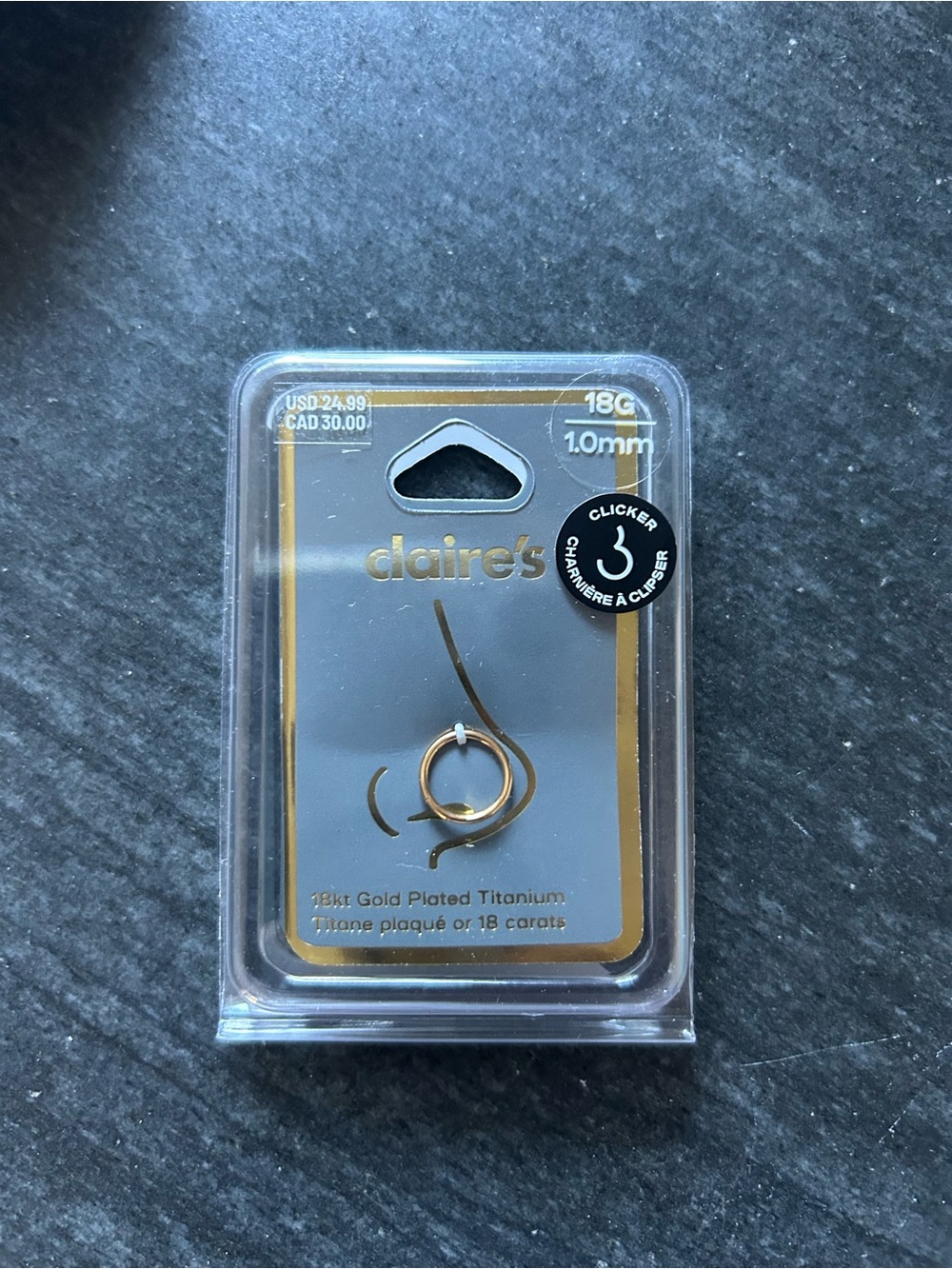 claire's 18G 1.0mm Gold-Plated Titanium Clicker Nose or Ear Ring